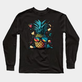 Funny Pineapple Gift Retro Vintage Funny Beach Summer Long Sleeve T-Shirt